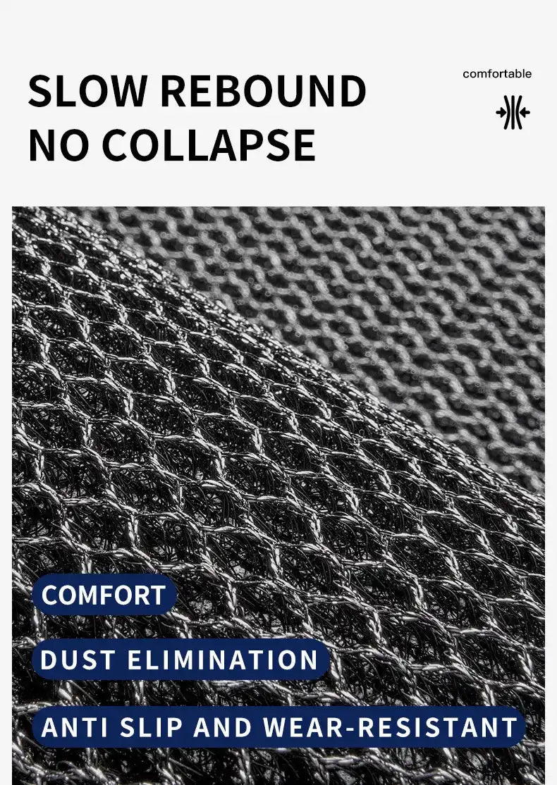 Textured fabric with features listed on a black background