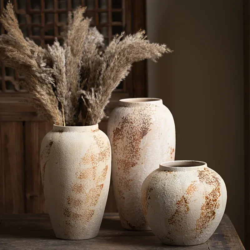 Vintage Speckled Ceramic Vase – Rustic Pampas Decor | Ninjanew