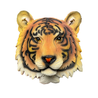 Tiger head sculpture on a white background