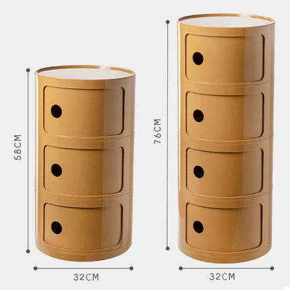 Two cylindrical storage units with dimensions indicated on a white background