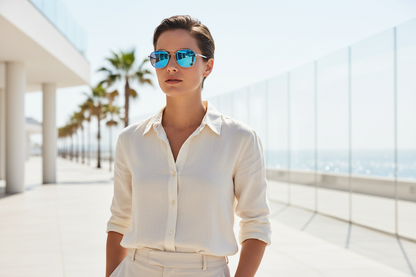 Unisex polarized sunglasses worn outdoors on a sunny day showing metal alloy frame and UV400 lenses