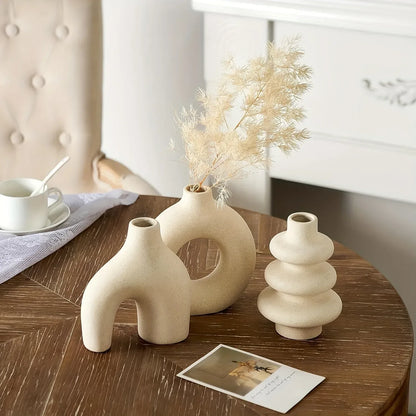 Boho Ceramic Vase Set – Minimalist Neutral Decorative Vases - Beige