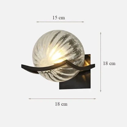 Wall lamp with dimensions indicated on a white background