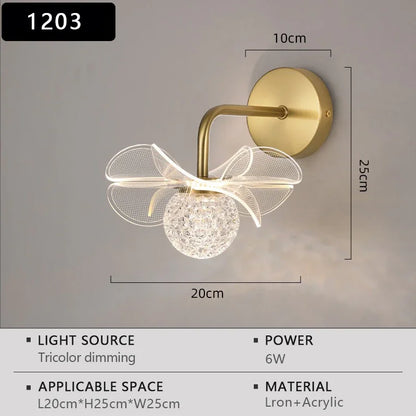 Wall-mounted light fixture with dimensions and specifications on a gray background