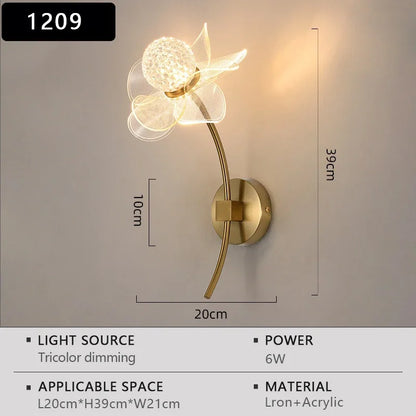 Wall-mounted light fixture with dimensions and specifications on a gray background