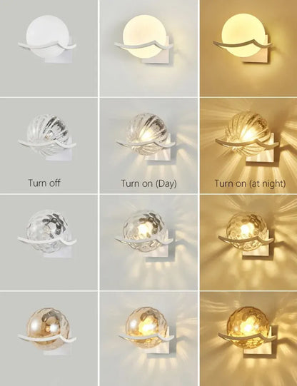 Wall-mounted light fixture showing different lighting conditions.