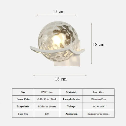 Wall lamp with dimensions and specifications on a white background