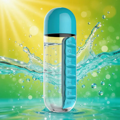 Water Bottle with Daily Pill Organizer – 600ml, 7-Day