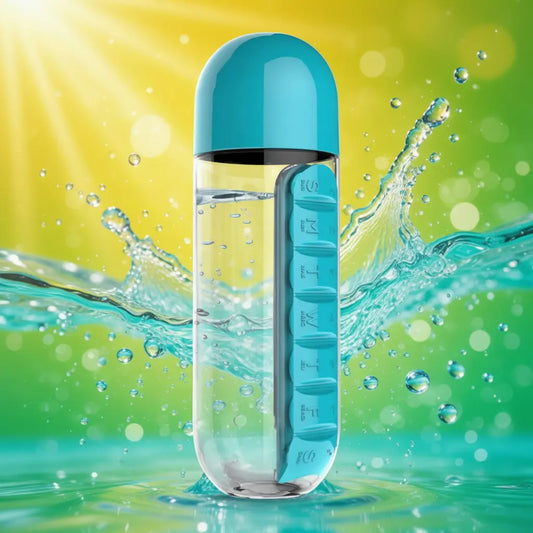 Water Bottle with Daily Pill Organizer – 600ml, 7-Day