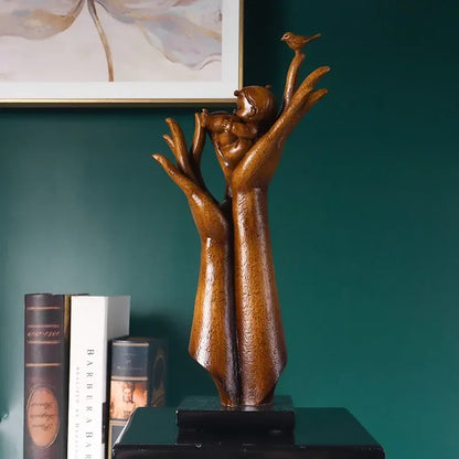 Hand of Aspiration Resin Sculpture – Wood Grain Abstract Hand Decor Statue - 