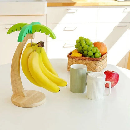 Wooden Banana Hanging Rack – Decorative Leaf Fruit Storage Stand