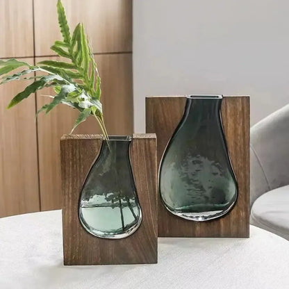 Creative Wooden Frame Glass Vase – Modern Hydroponic Flower Holder Decor - Style A- Small