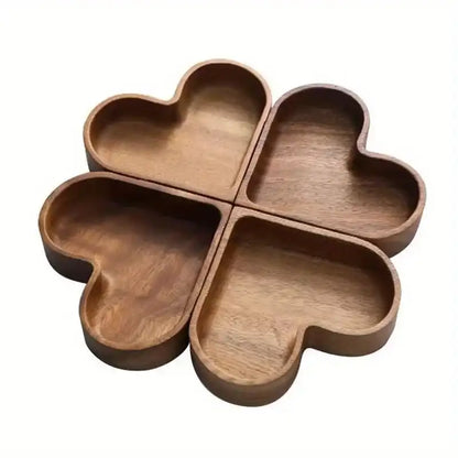 Wooden four-leaf clover shaped tray on a white background