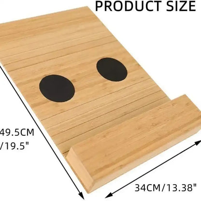 Wooden product with two circular holes and dimensions labeled