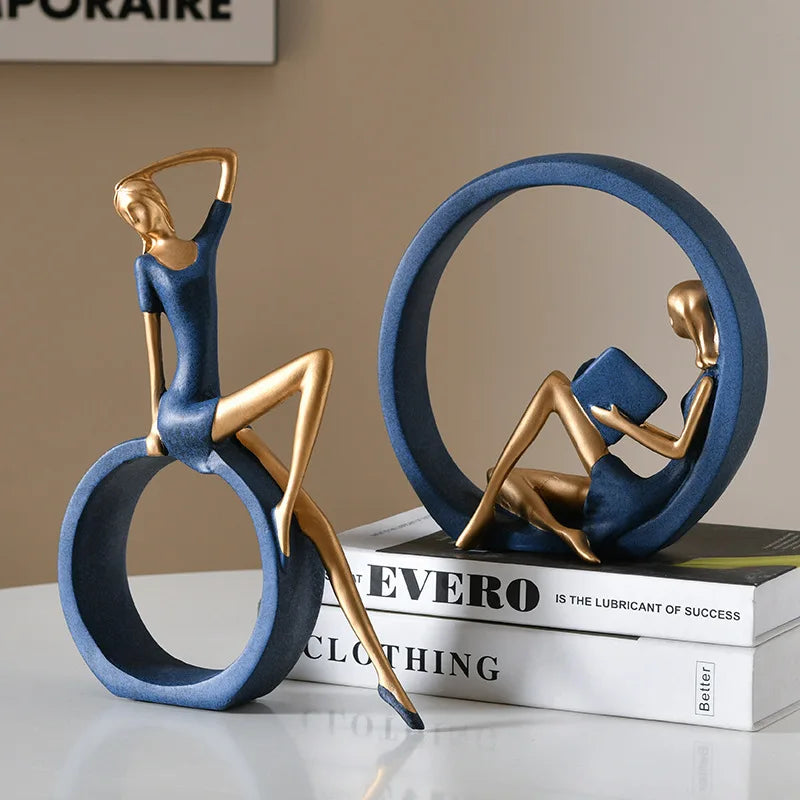 Yoga Reading Girl Ornament - Modern Resin Literary Sculpture