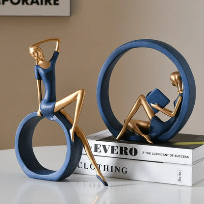 Yoga Reading Girl Ornament - Modern Resin Literary Sculpture