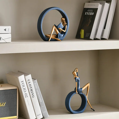 Yoga Reading Girl Ornament - Modern Resin Literary Sculpture