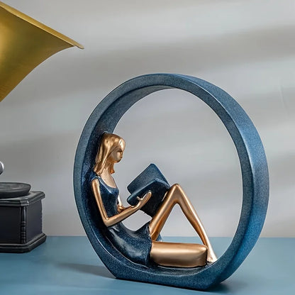 Yoga Reading Girl Ornament - Modern Resin Literary Sculpture