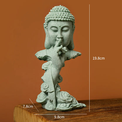 Serene Zen Buddhist Statue Natural Green Sandstone Desktop Decor