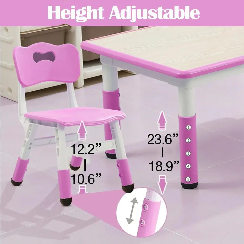 Adjustable Kids Table & 6 Chairs Set Graffiti Desktop Arts & Crafts Table
