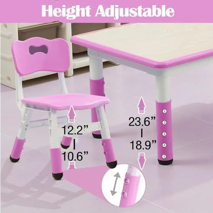 Adjustable Kids Table & 6 Chairs Set Graffiti Desktop Arts & Crafts Table - Pink