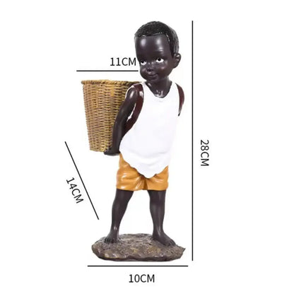African Figurine Little Boy Tribal Kid Statue Sculpture - A