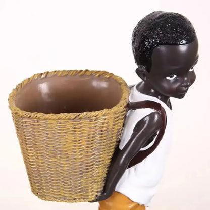 African Figurine Little Boy Tribal Kid Statue Sculpture - A