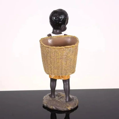 African Figurine Little Boy Tribal Kid Statue Sculpture - A