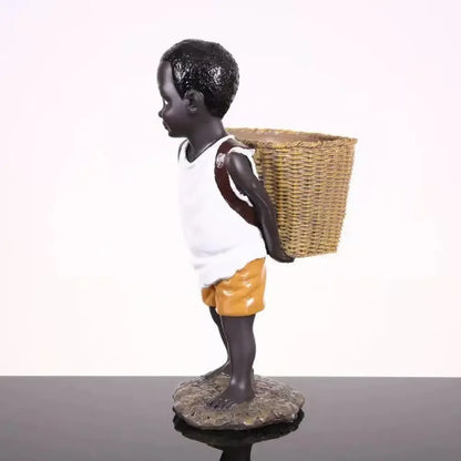 African Figurine Little Boy Tribal Kid Statue Sculpture - A