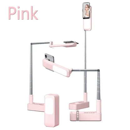 All-in-One Portable Phone Stand & Selfie Fill Light with Bluetooth Remote - Pink