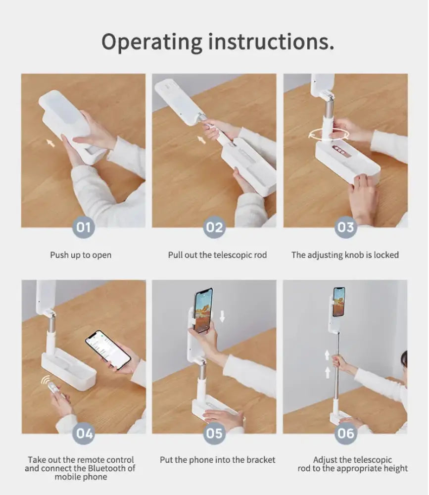 All-in-One Portable Phone Stand & Selfie Fill Light with Bluetooth Remote