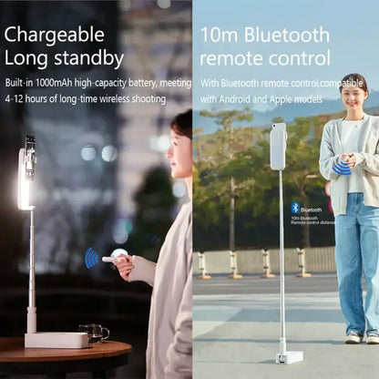 All-in-One Portable Phone Stand & Selfie Fill Light with Bluetooth Remote - White