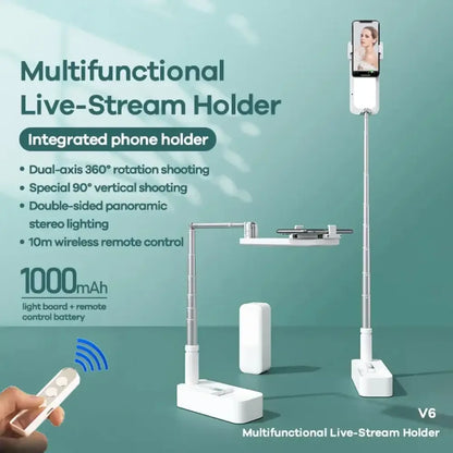 All-in-One Portable Phone Stand & Selfie Fill Light with Bluetooth Remote - White