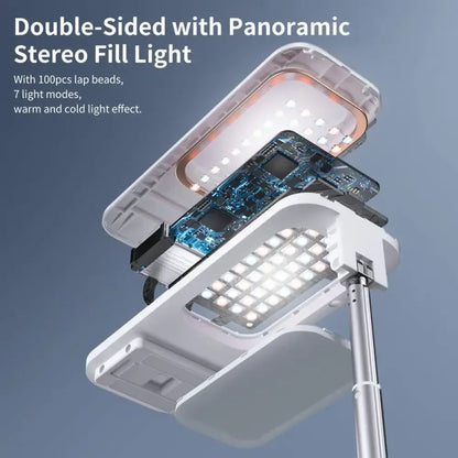 All-in-One Portable Phone Stand & Selfie Fill Light with Bluetooth Remote - White