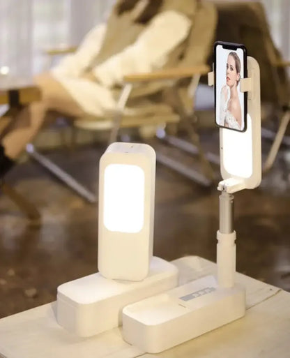 All-in-One Portable Phone Stand & Selfie Fill Light with Bluetooth Remote - White