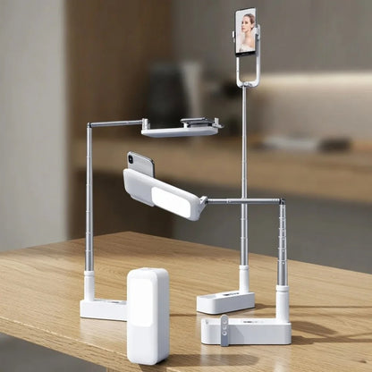 All-in-One Portable Phone Stand & Selfie Fill Light with Bluetooth Remote - White