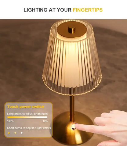 Alloy Touch Sensor LED Table Lamp Rechargeable, 3 Colors Dimmable Bedside & Bar Light - Golden
