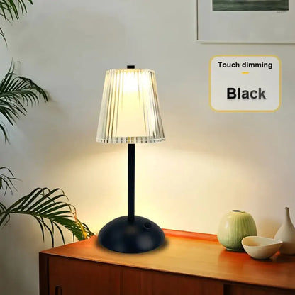 Alloy Touch Sensor LED Table Lamp Rechargeable, 3 Colors Dimmable Bedside & Bar Light - Black