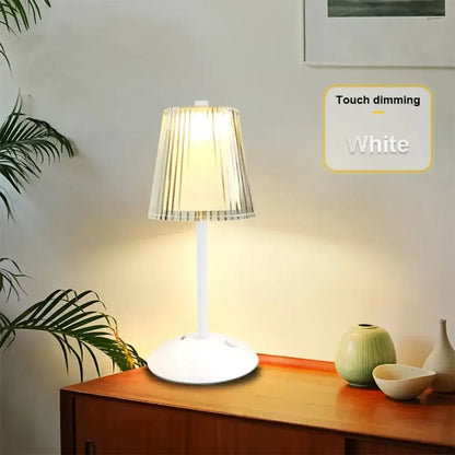Alloy Touch Sensor LED Table Lamp Rechargeable, 3 Colors Dimmable Bedside & Bar Light - White