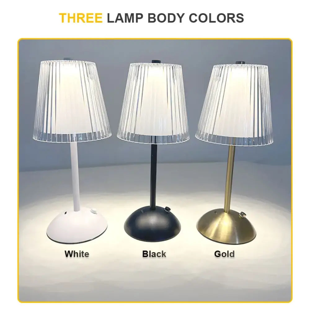 Alloy Touch Sensor LED Table Lamp Rechargeable, 3 Colors Dimmable Bedside & Bar Light
