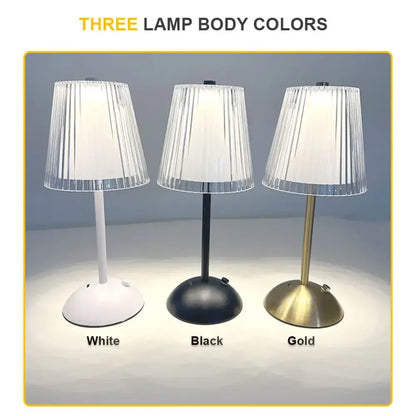 Alloy Touch Sensor LED Table Lamp Rechargeable, 3 Colors Dimmable Bedside & Bar Light - Golden