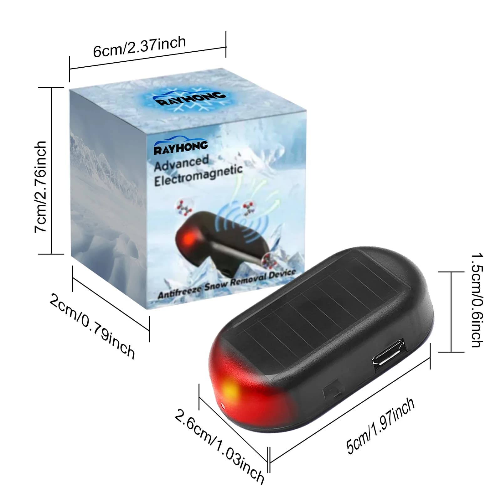  advanced electromagnetic antifreeze snow removal device with dimensions displayed