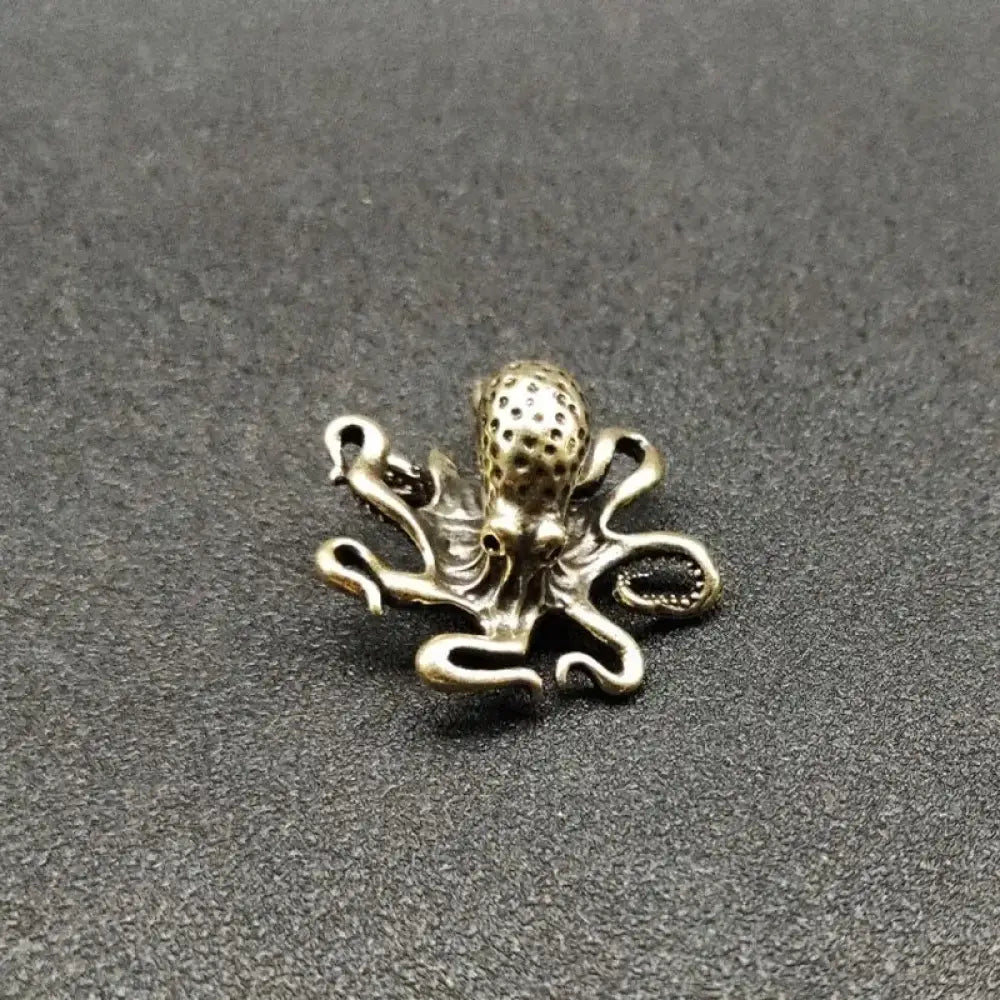Antique Brass Octopus Figurine Solid Copper Miniature Desk Decor & Tea Pet