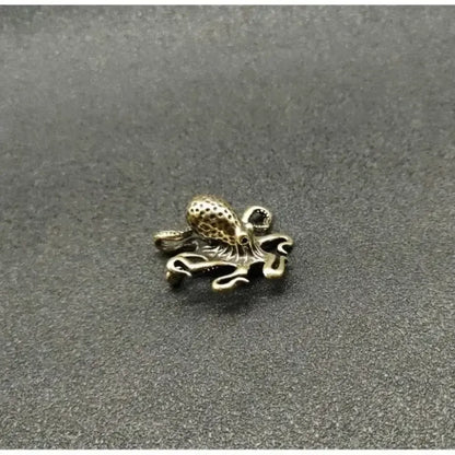 Antique Brass Octopus Figurine Solid Copper Miniature Desk Decor & Tea Pet - 