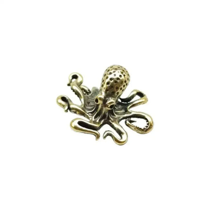 Antique Brass Octopus Figurine Solid Copper Miniature Desk Decor & Tea Pet - 