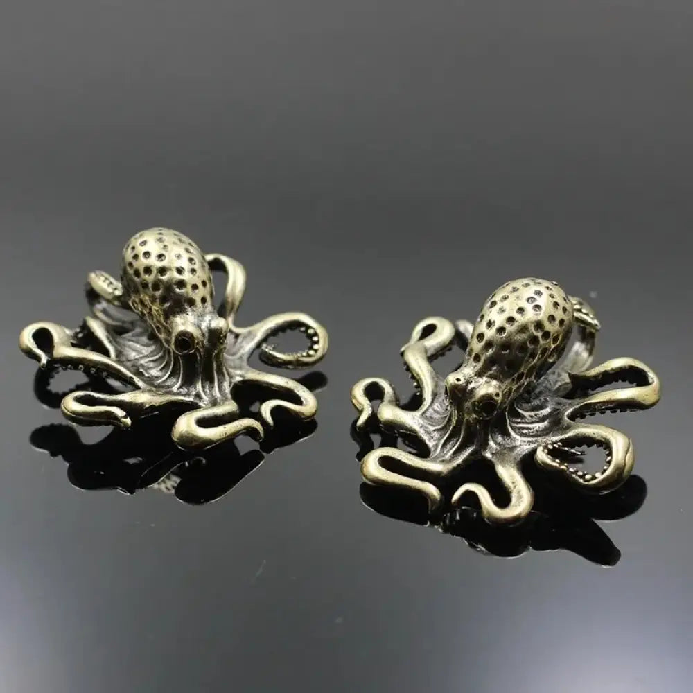 Antique Brass Octopus Figurine Solid Copper Miniature Desk Decor & Tea Pet