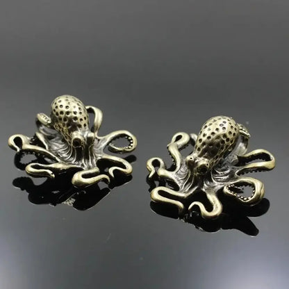 Antique Brass Octopus Figurine Solid Copper Miniature Desk Decor & Tea Pet - 
