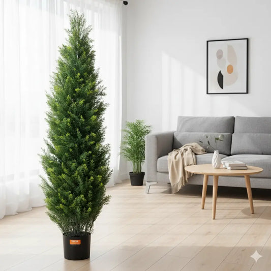 Artificial Cedar Topiary Tree | Evergreen Fake Pine Cypress Set for Home & Outdoor