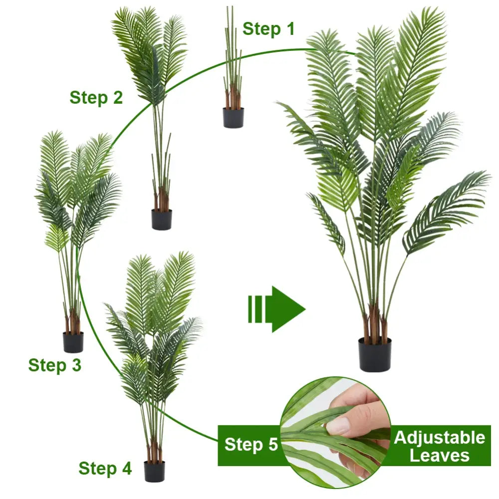 Artificial Tropical Palm Tree Detachable Trunks Realistic Leaves & Cement Base