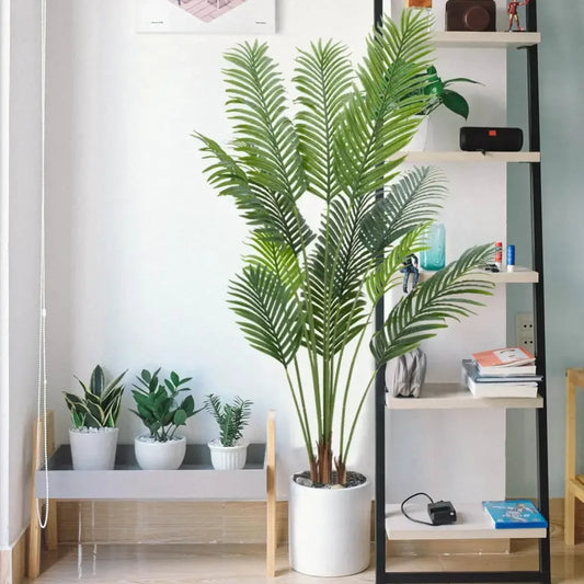 Artificial Tropical Palm Tree Detachable Trunks, Realistic Leaves & Cement Base - 